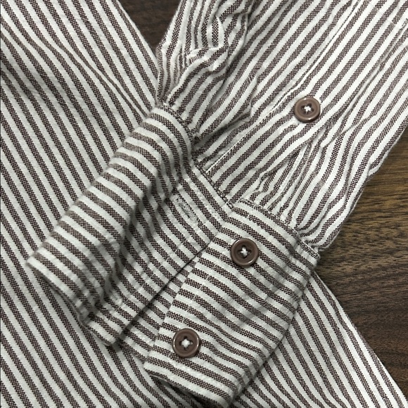 Julia Amory Carolyn Brown and White Striped Oxford Button Down Shirt Top - Picture 3 of 3